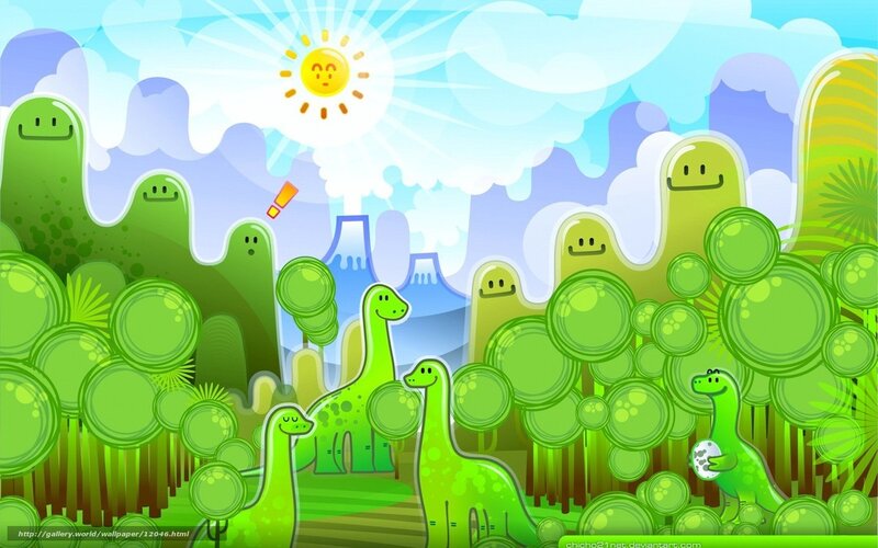 Dinosaurs in a sunny forest