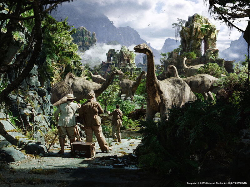 Dinosaurs in ancient ruins