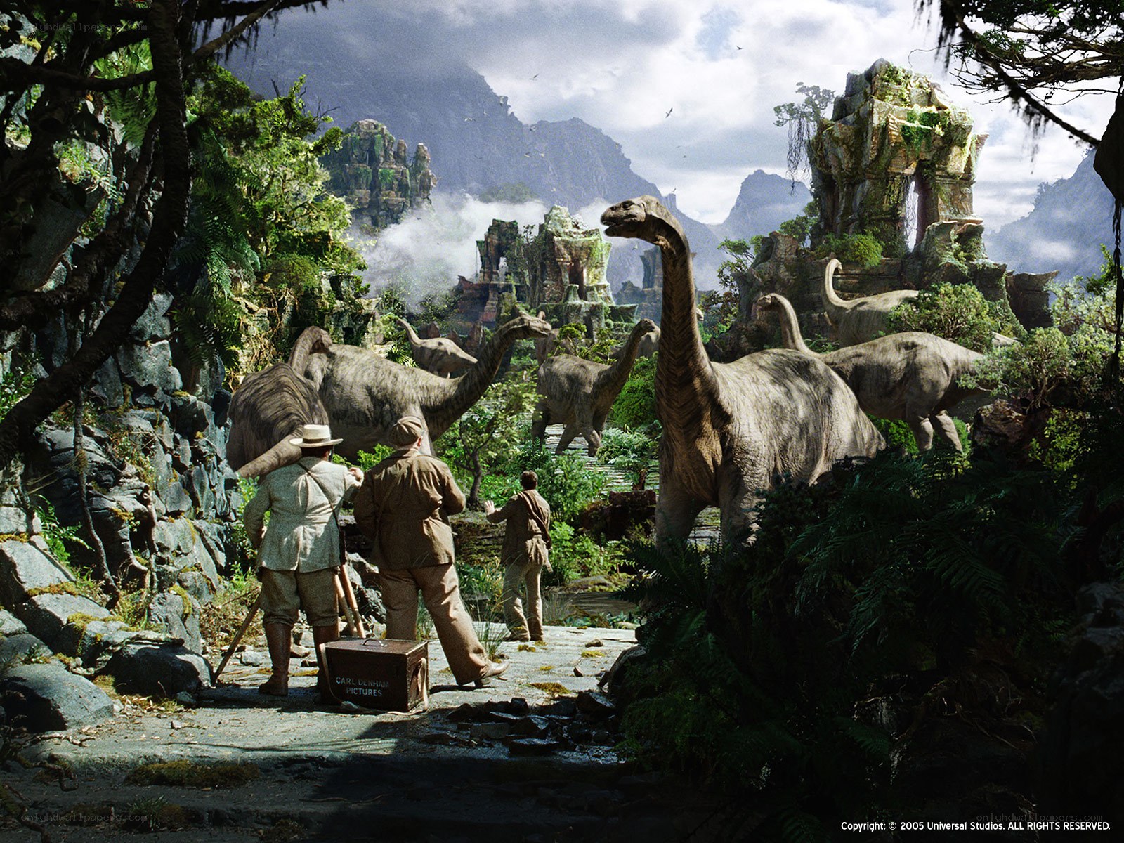 Dinosaurs in ancient ruins