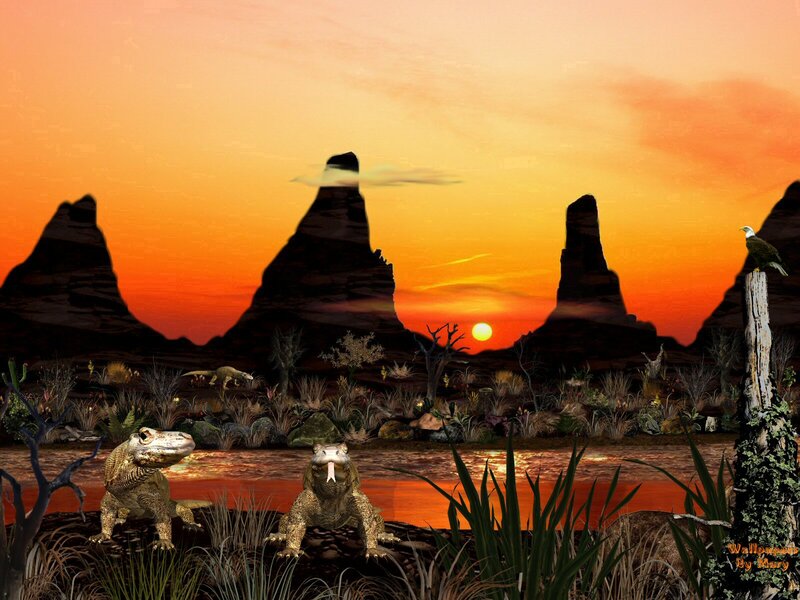 Dinosaurs in Desert — Orange