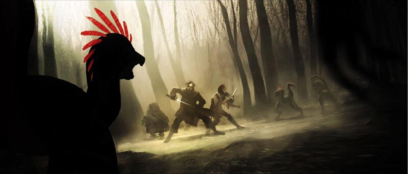 Dinosaurs in Forest — Black