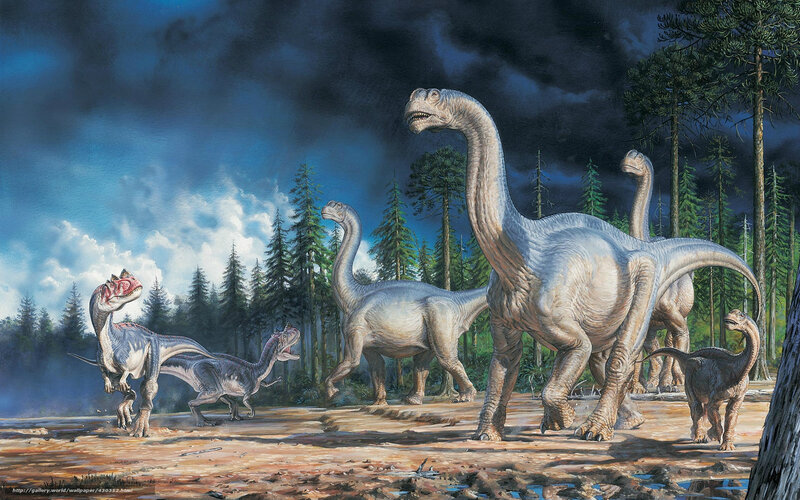 Dinosaurs in Forest — Blue, Dramatic