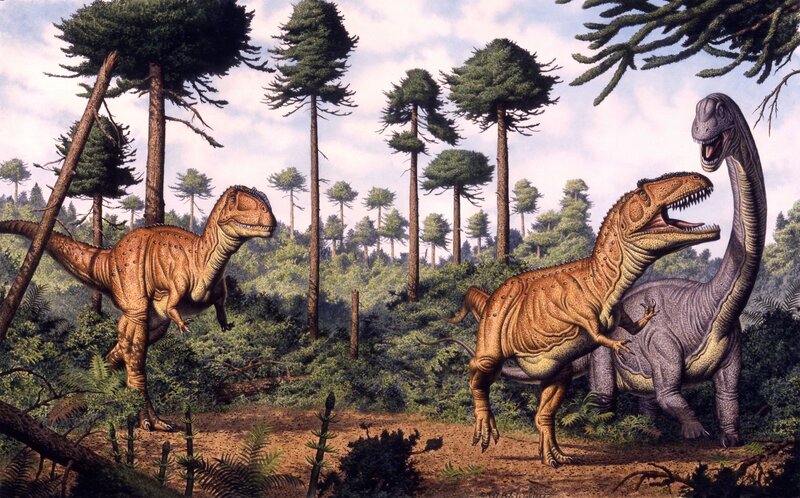Dinosaurs in Forest — Green, Dramatic, Afternoon