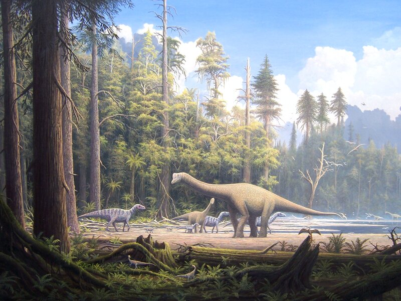 Dinosaurs in Forest — Green, Serene, Afternoon