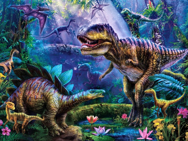 Dinosaurs in Jungle — Green, Lively