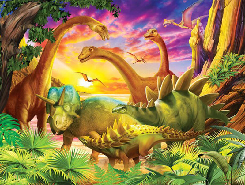 Dinosaurs in Prehistoric Forest — Green, Dramatic