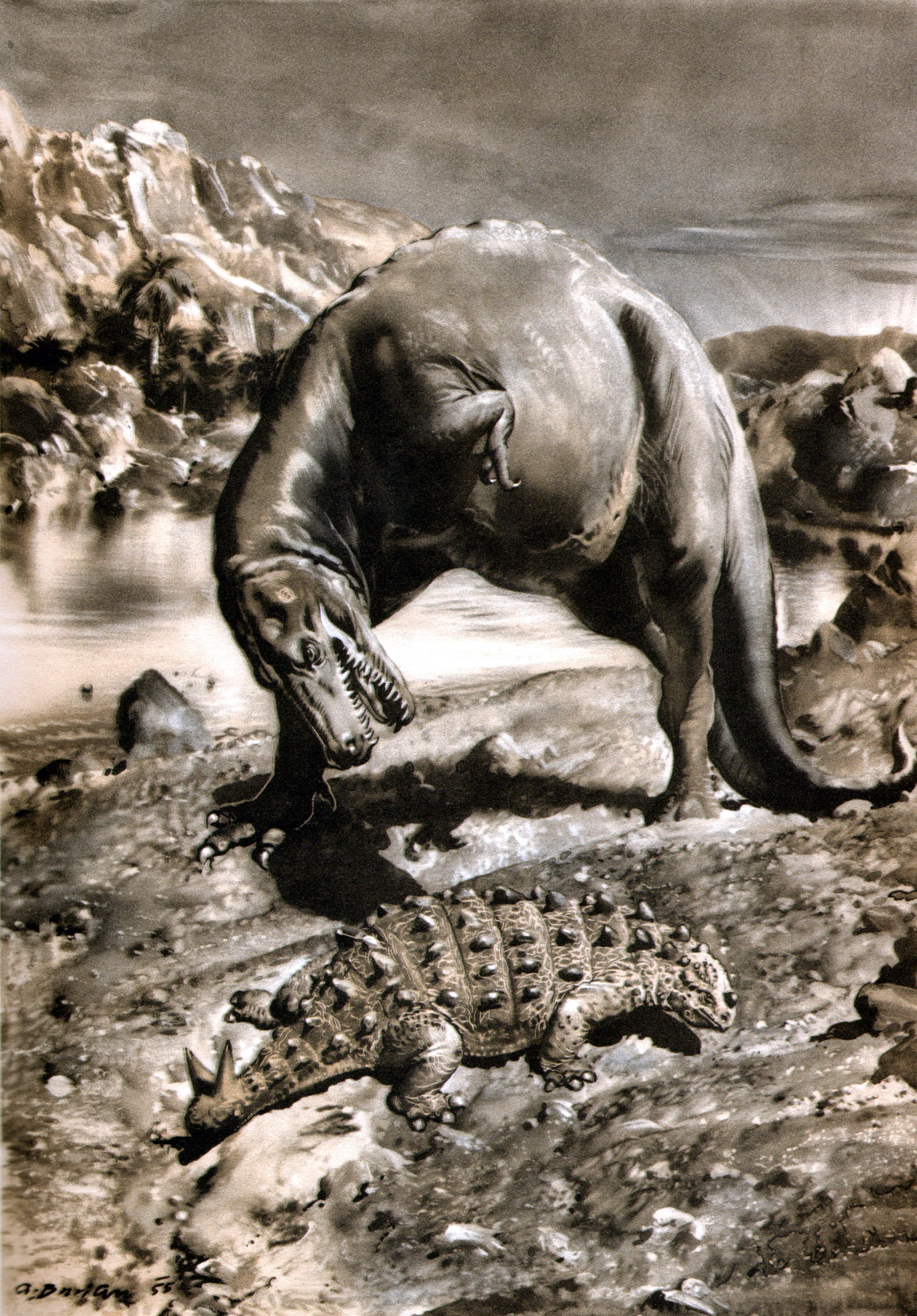 Dinosaurs in prehistoric landscape