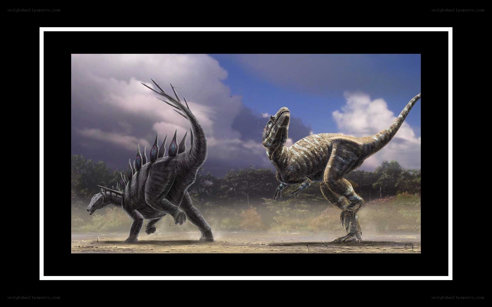 Dinosaurs in prehistoric landscape