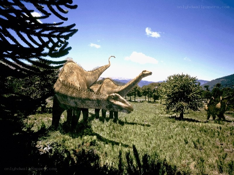 Dinosaurs in prehistoric landscape