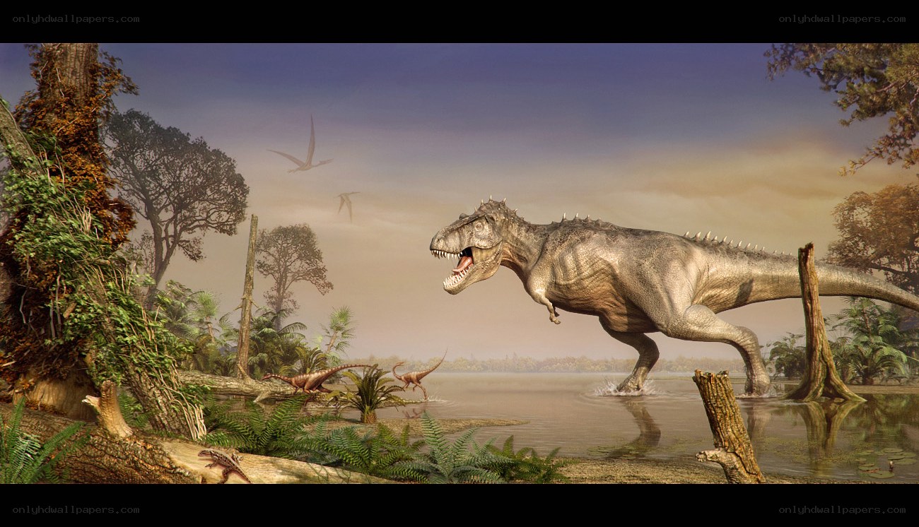 Dinosaurs in prehistoric landscape