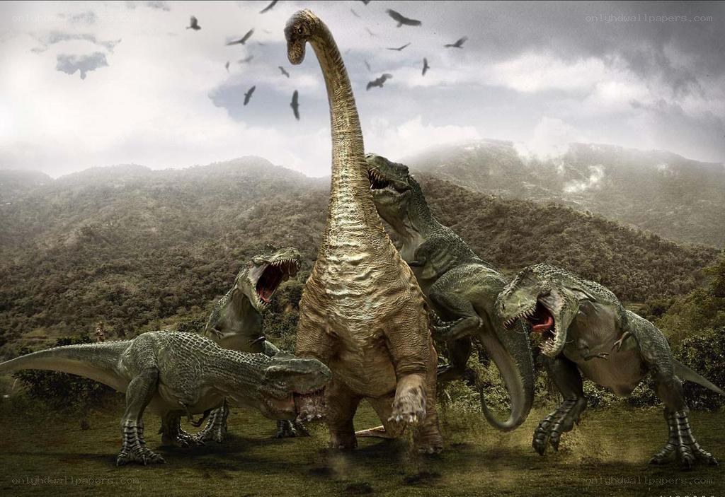 Dinosaurs in prehistoric landscape