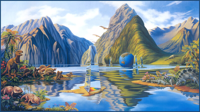 Dinosaurs in Prehistoric Landscape — Blue