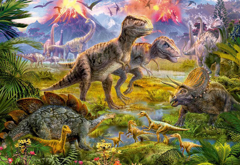 Dinosaurs in Prehistoric Landscape — Green, Dramatic, Afternoon