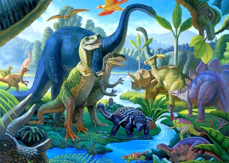 Dinosaurs in Prehistoric Landscape — Green, Lively