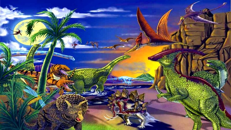 Dinosaurs in Prehistoric Landscape — Green