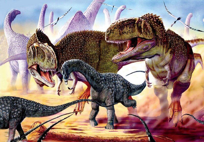 Dinosaurs in Prehistoric Landscape — Yellow, Dramatic