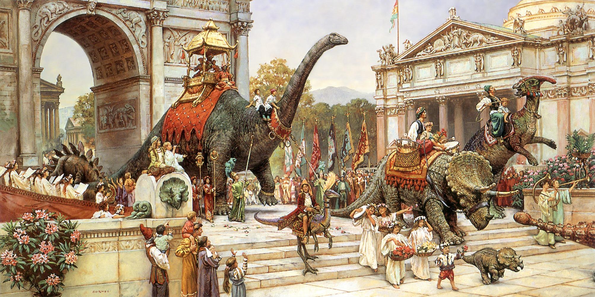 Dinosaurs in Roman procession