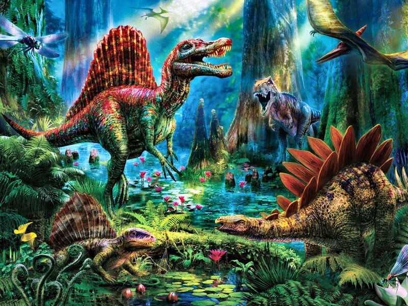 Dinosaurs in Swamp