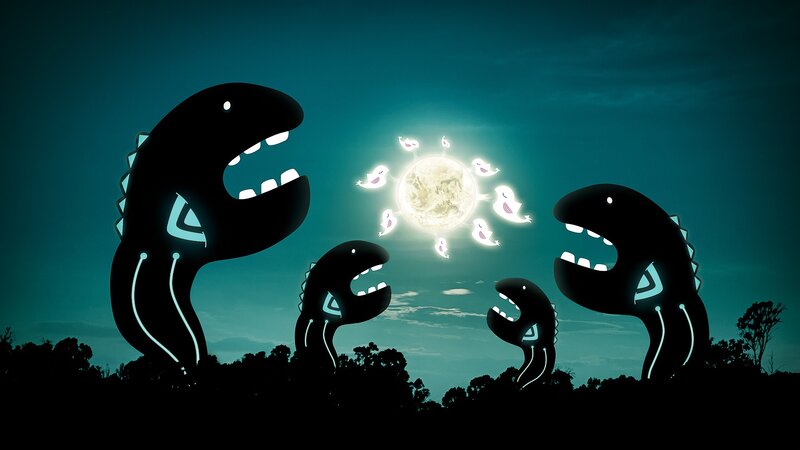 Dinosaurs under the moonlight