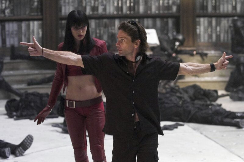 Director on film set with actress