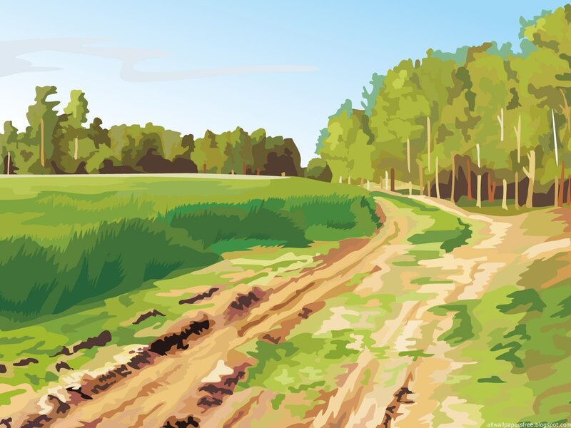 Dirt Path in Countryside — Green, Serene, Afternoon, Illustration