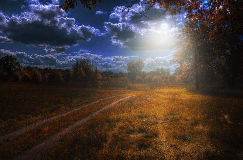 Dirt Path in Field — Blue, Dramatic, Autumn