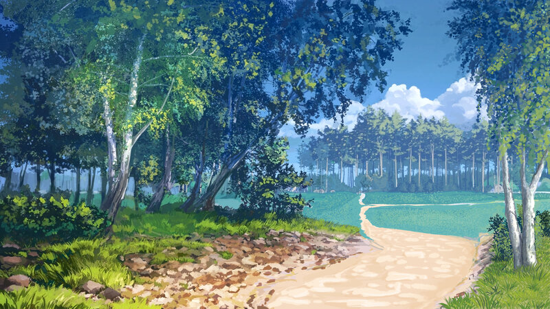 Dirt Path in Forest — Green, Serene, Afternoon, Digital Art