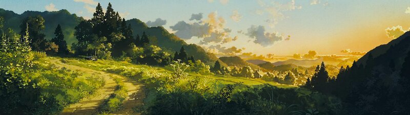Dirt Path in Valley — Green, Serene, Sunset