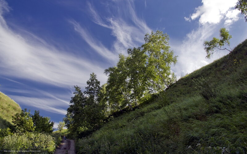 Dirt Path on Hillside — Blue, Serene, Afternoon