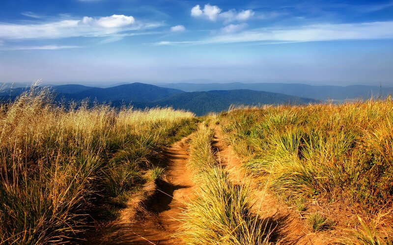 Dirt Path on Hillside — Blue