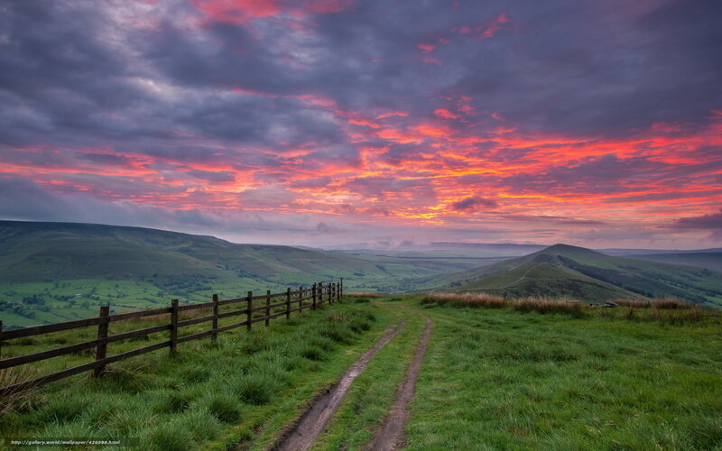 Dirt Path on Hillside — Green, Dramatic, Sunset