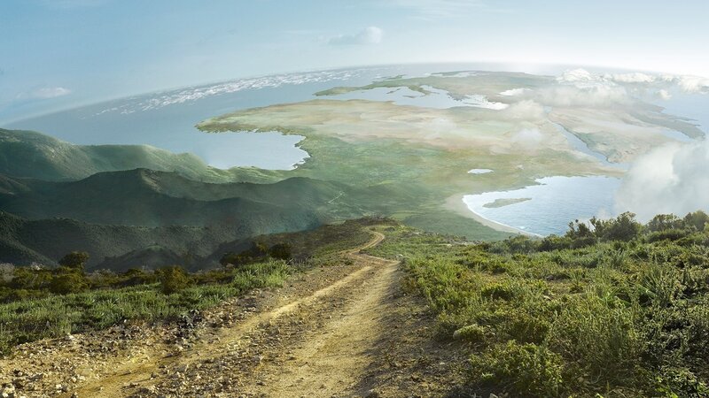 Dirt Path on Hillside — Green, Serene, Afternoon, Digital Art