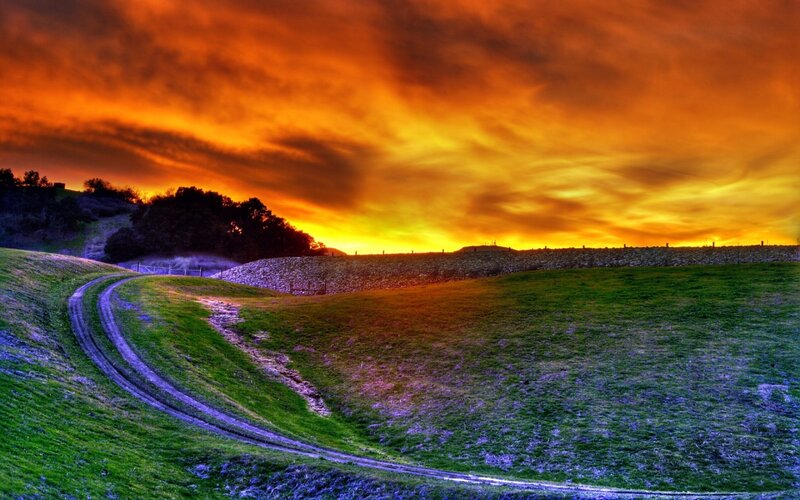 Dirt Path on Hillside — Orange, Dramatic