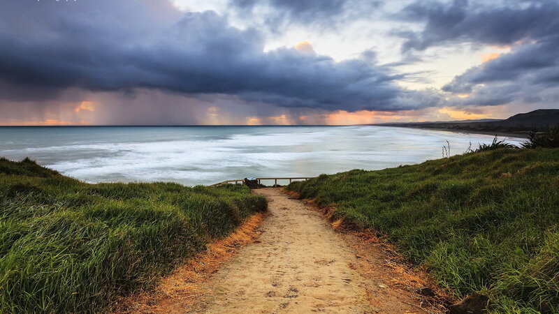 Dirt Path to Beach — Green, Dramatic