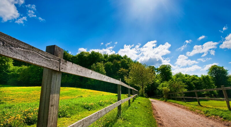 Dirt Path with Wooden Fence — Blue, Serene