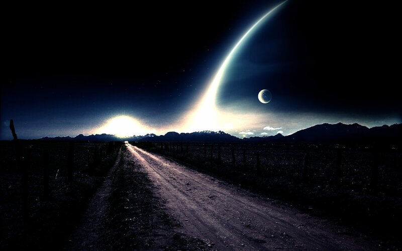 Dirt Road at Night — Black, Dramatic