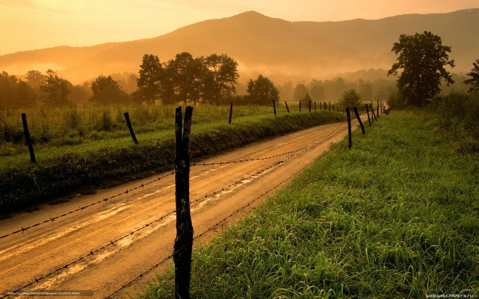 Dirt road at sunrise in the mountains