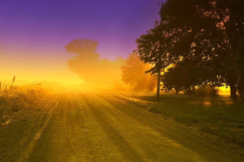 Dirt Road at Sunrise — Purple, Serene