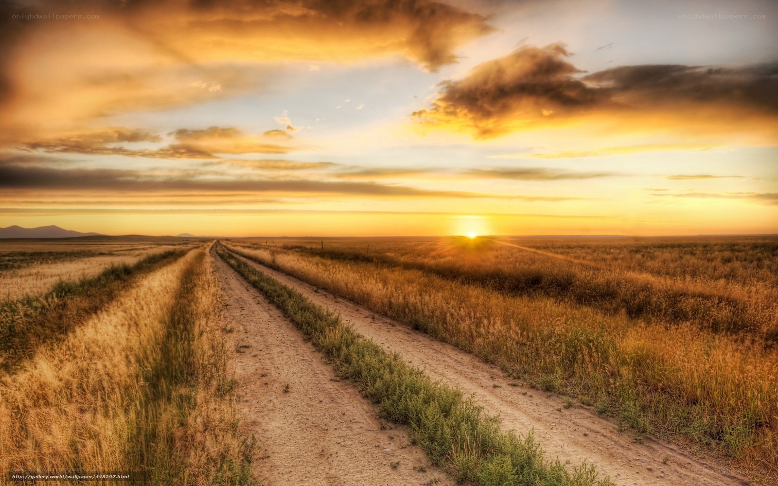 Dirt road at sunset