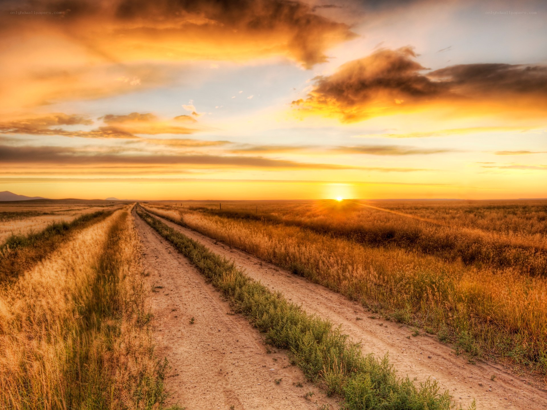 Dirt road at sunset