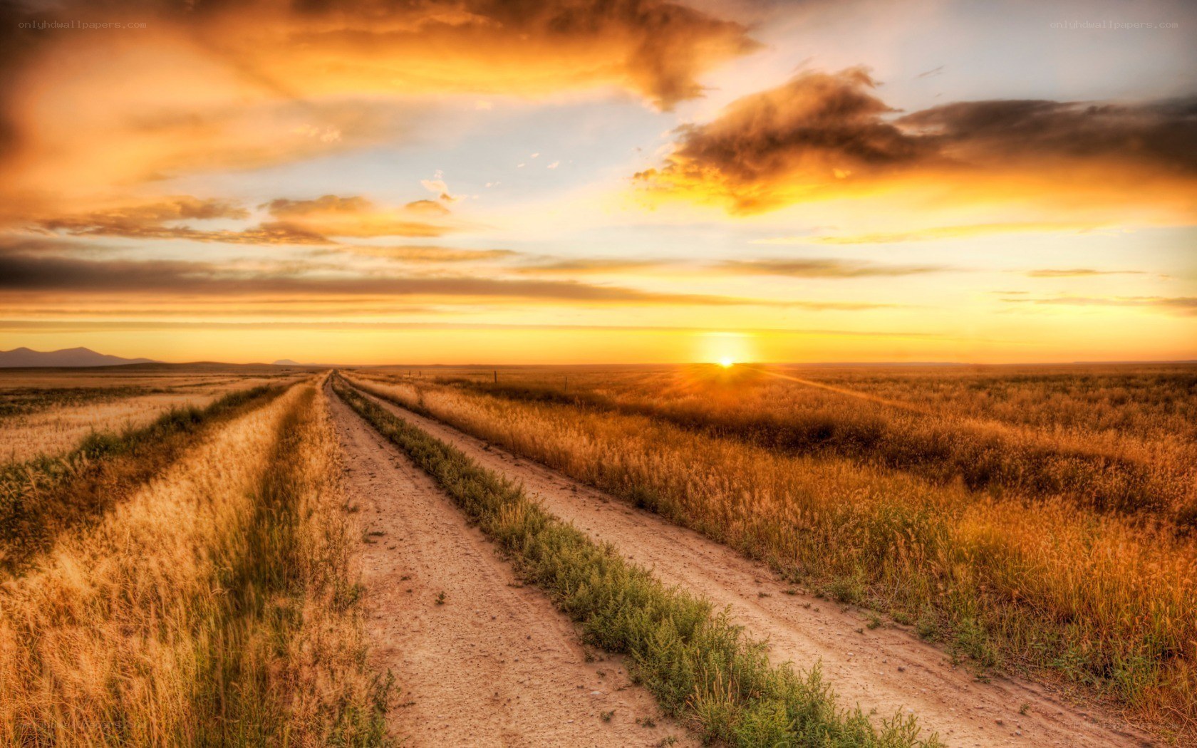 Dirt road at sunset