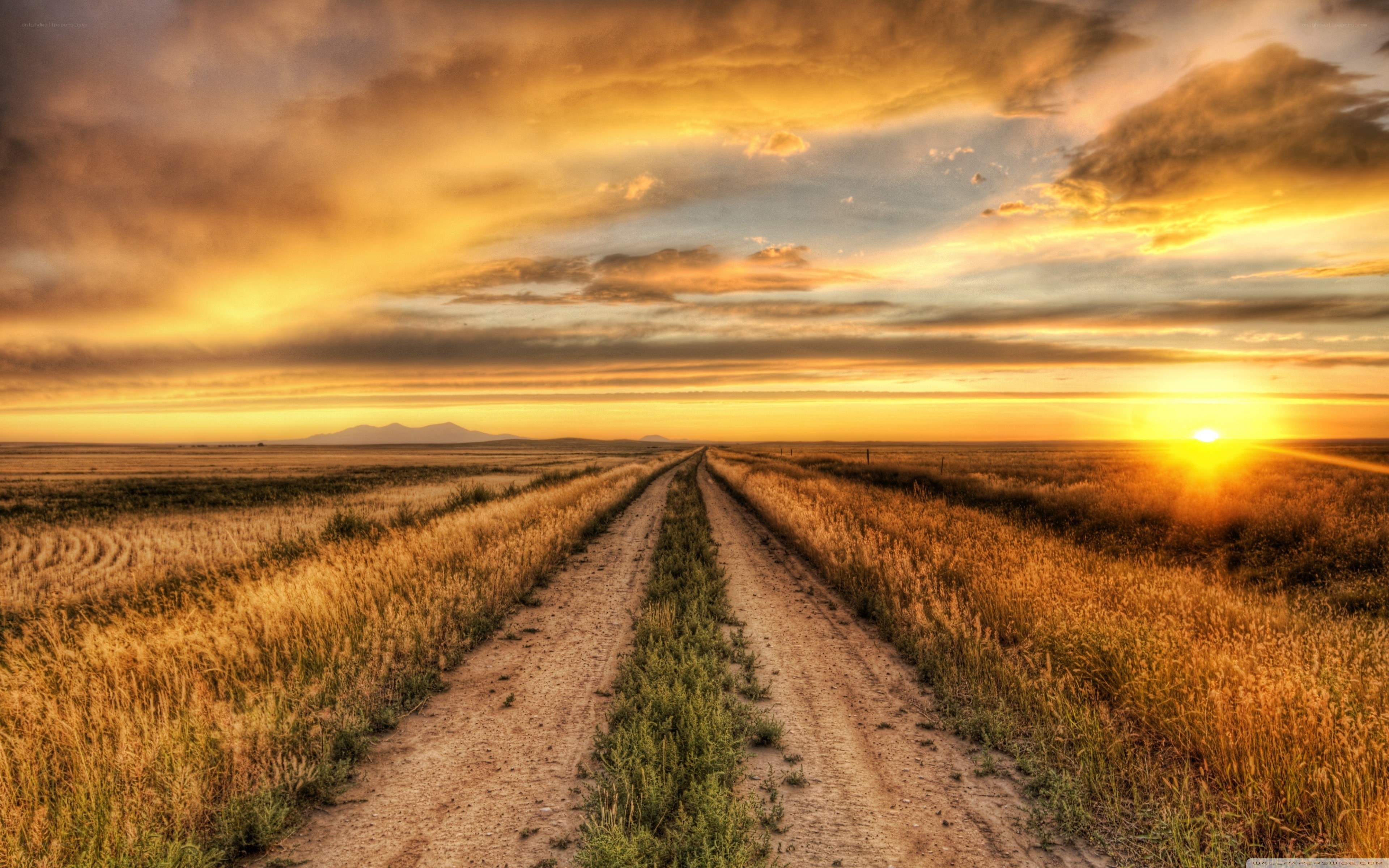 Dirt road at sunset