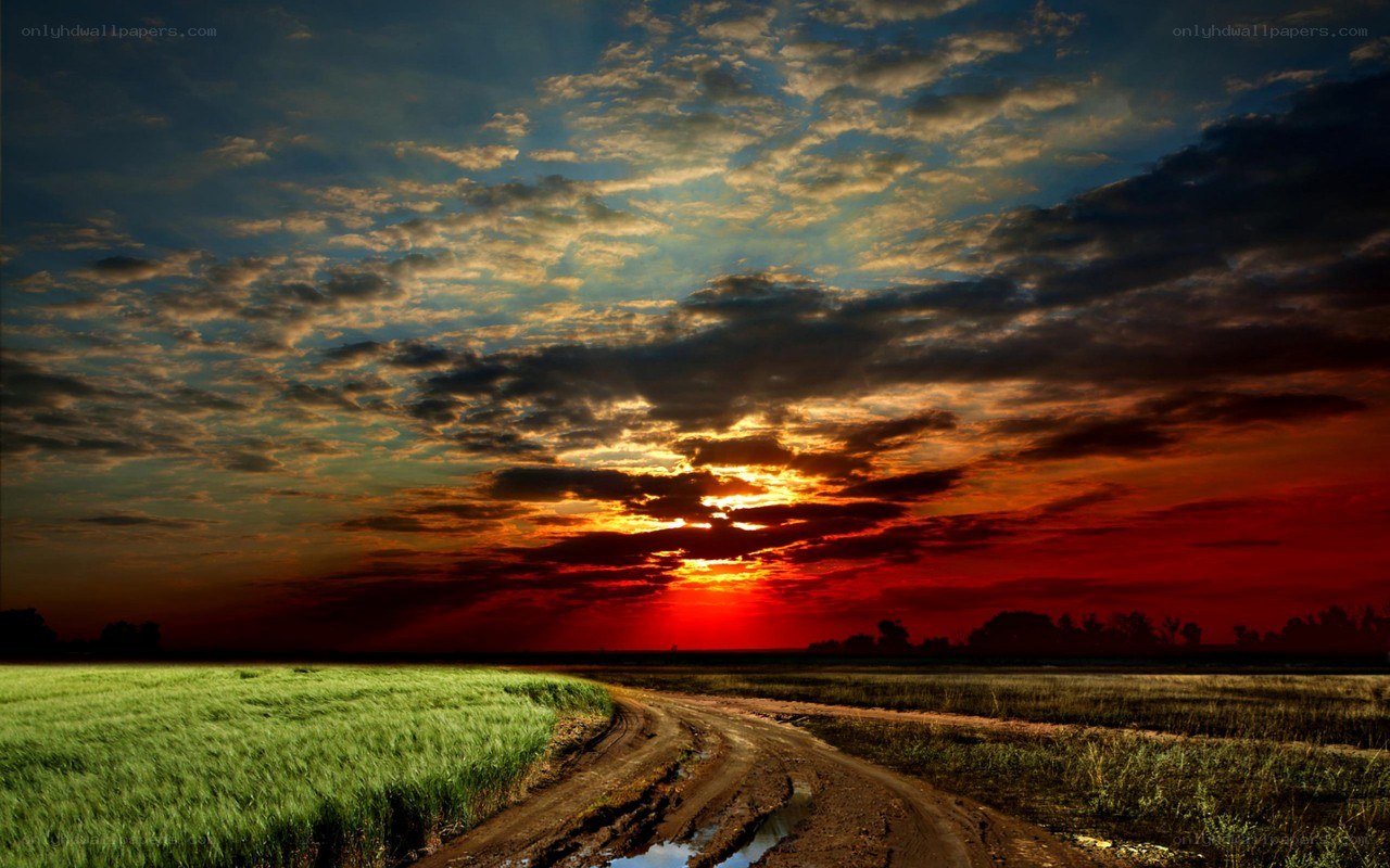 Dirt road at sunset