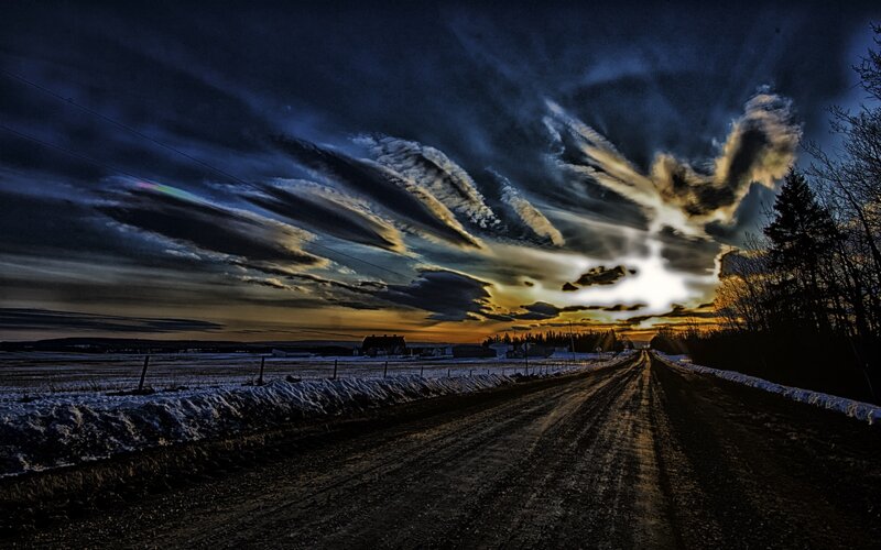 Dirt Road at Sunset — Blue, Dramatic