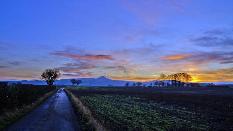 Dirt Road at Sunset — Blue, Serene, Photograph