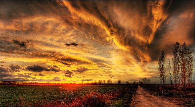 Dirt Road at Sunset — Clouds