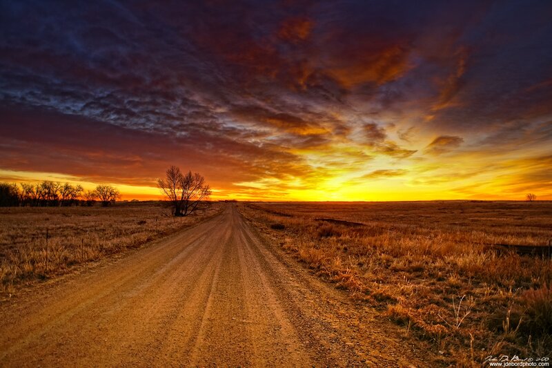 Dirt Road at Sunset — Orange, Dramatic, Photograph, Sky