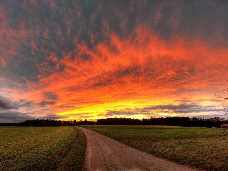 Dirt Road at Sunset — Orange, Dramatic, Photograph