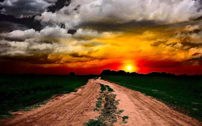 Dirt Road at Sunset — Red, Dramatic