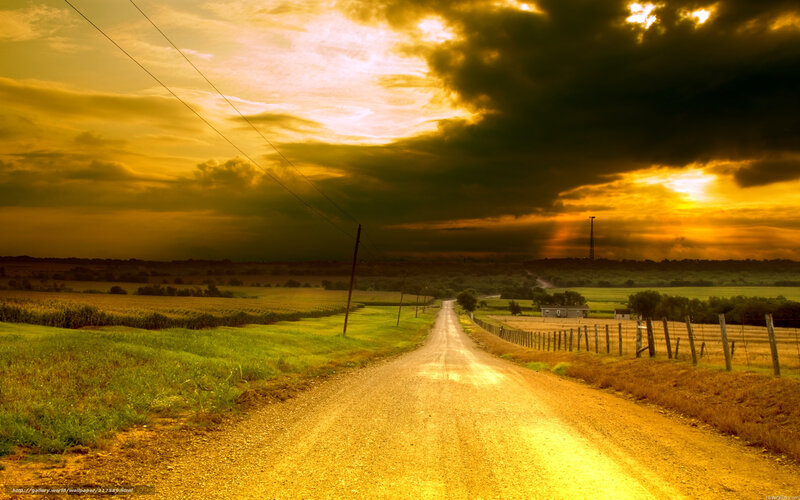 Dirt Road at Sunset — Yellow, Dramatic